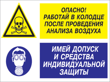 Кз 78 опасно - работай в колодце после проведения анализа воздуха. имей допуск и средства индивидуальной защиты. (пластик, 400х300 мм) - Знаки безопасности - Комбинированные знаки безопасности - магазин "Охрана труда и Техника безопасности"